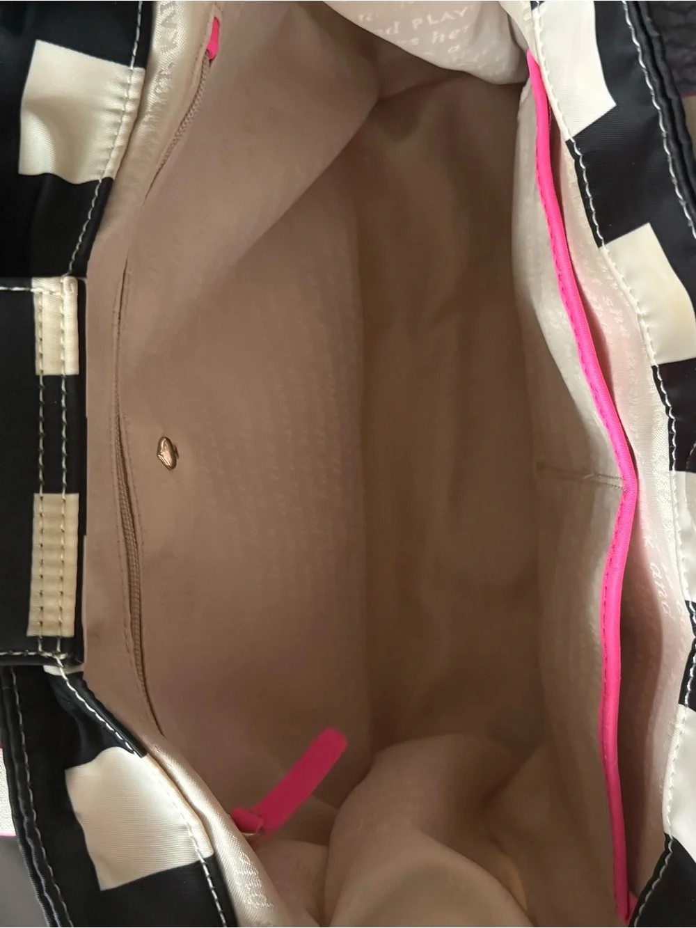 kate spade Black & White Check Tote with Pink Handles